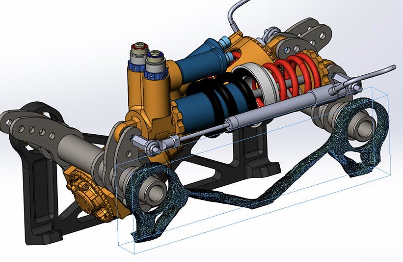 Front decoupled suspension assembly with the damper cradle highlighted