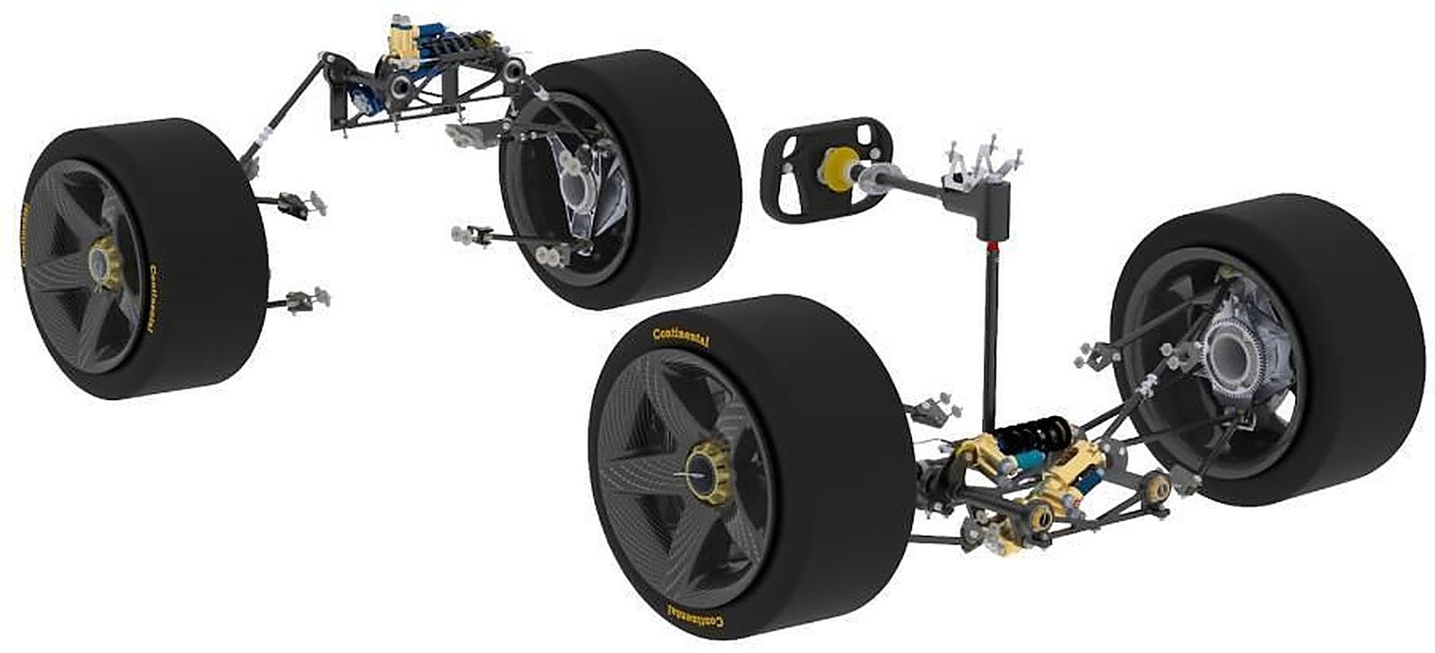 Full-vehicle suspension and steering assembly CAD