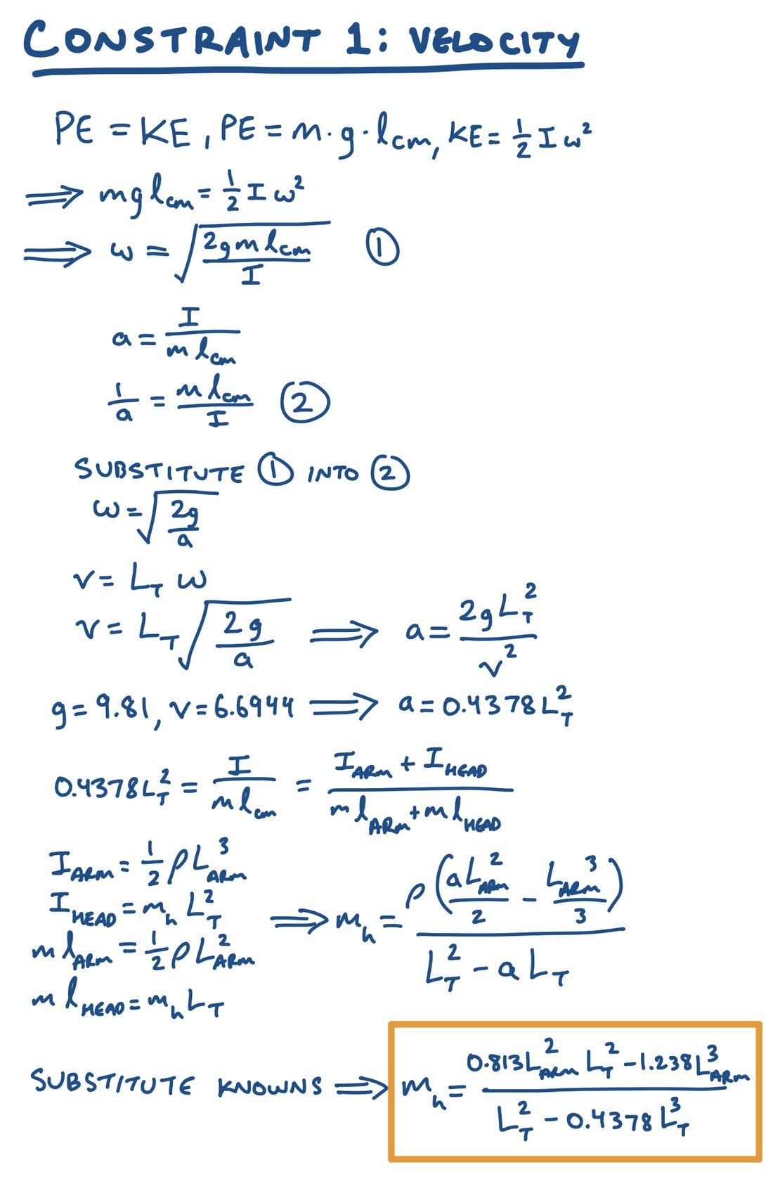 Handwritten derivation of the velocity constraint
