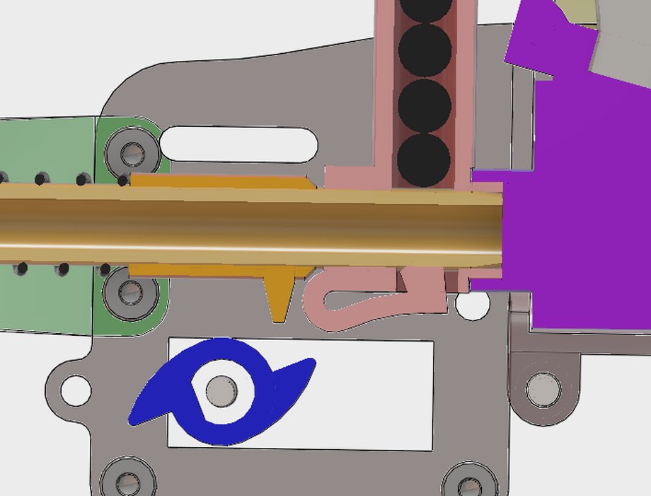 Section through the firing mechanism at rest, with every component labelled